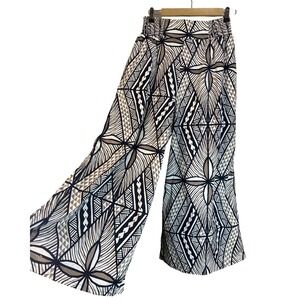 Tanoa Hawaii Women XL Wide Leg Tribal Cotton Pants Side Slit Boho Beach Vacay
